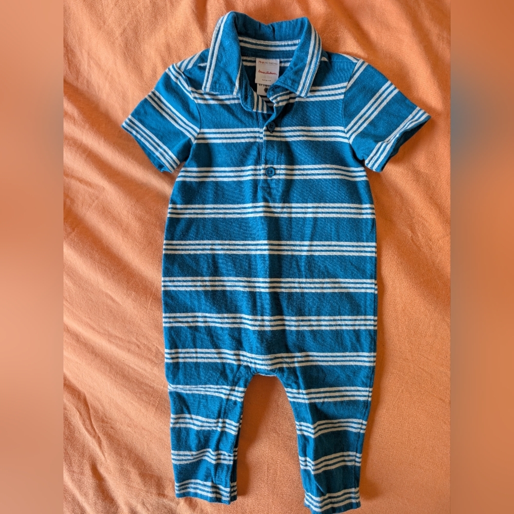 Hanna Andersson Blue And White Short Sleeve Romper